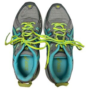ASICS Gray, Turquoise & Yellow Gel Venture 5 athletic shoes -8